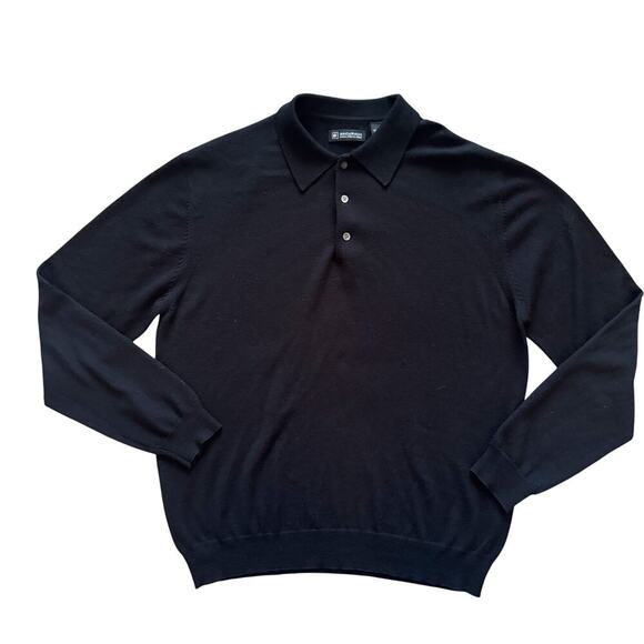Bachrach 100% Merino Wool Mens Sweater Sz M Med Black 1/4 button Thin Preppy - Picture 1 of 10